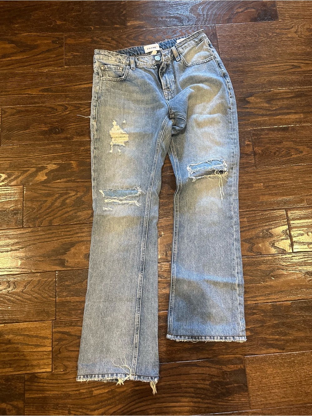 Frame Denim Light Blue Distressed Bootcut Jeans